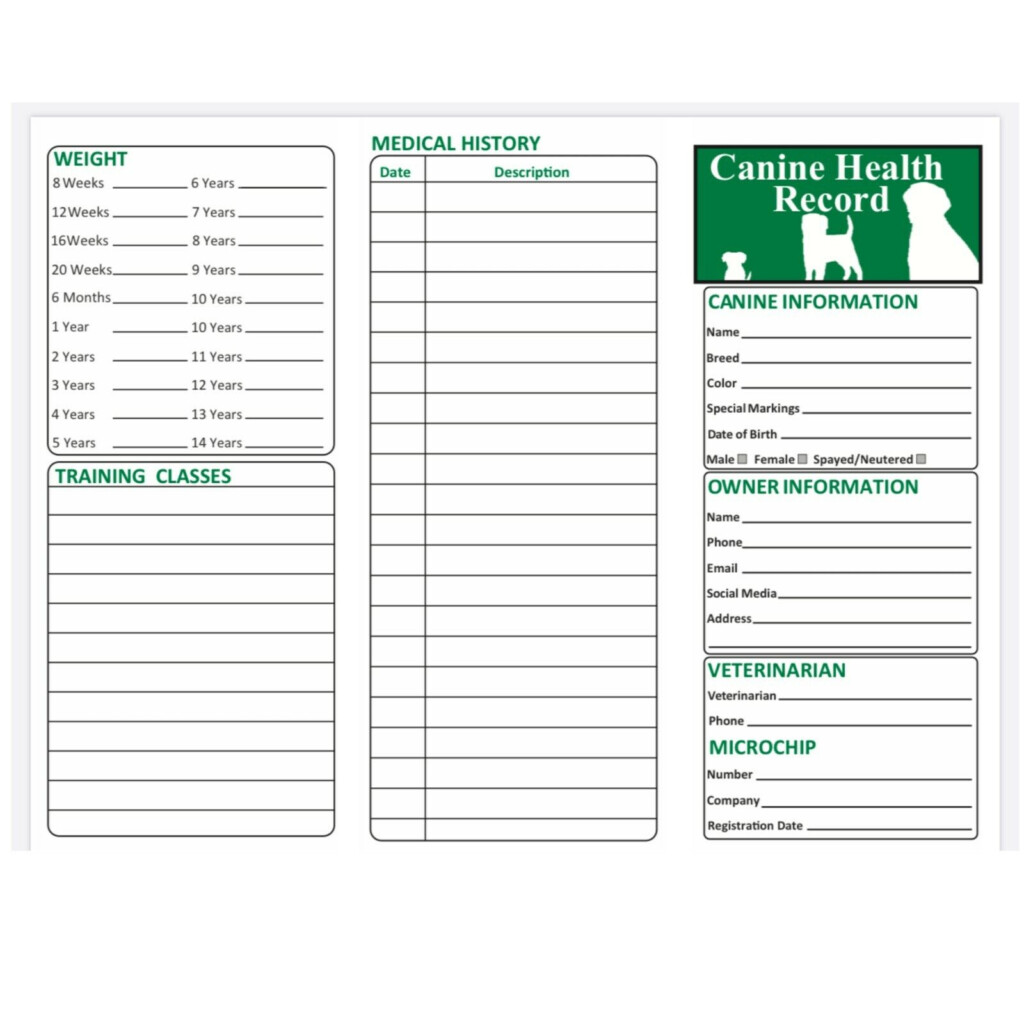 25 Dog Vaccination Record Tri Fold Forms Log Puppy Vaccines Height  - Printable Puppy Vaccination