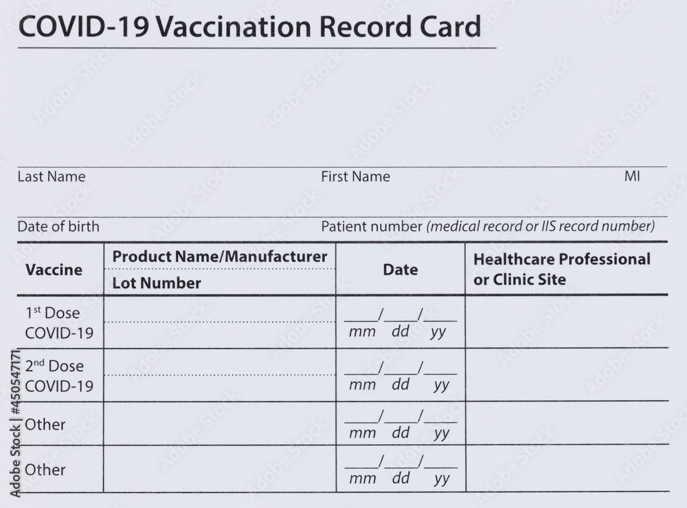 Blank Covid 19 Vaccination Record Card Stock Illustration Adobe Stock - Cdc Vaccination Record Card Printable