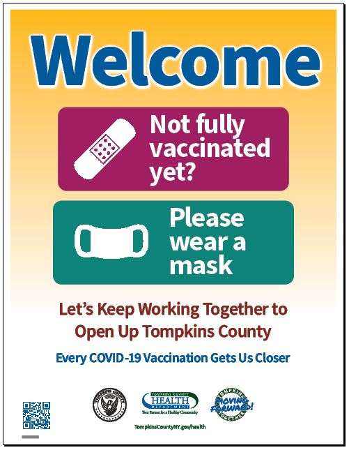 COVID 19 Environmental Health Services During COVID 19 Tompkins  - Mask Required If Not Vaccinated Printable Sign