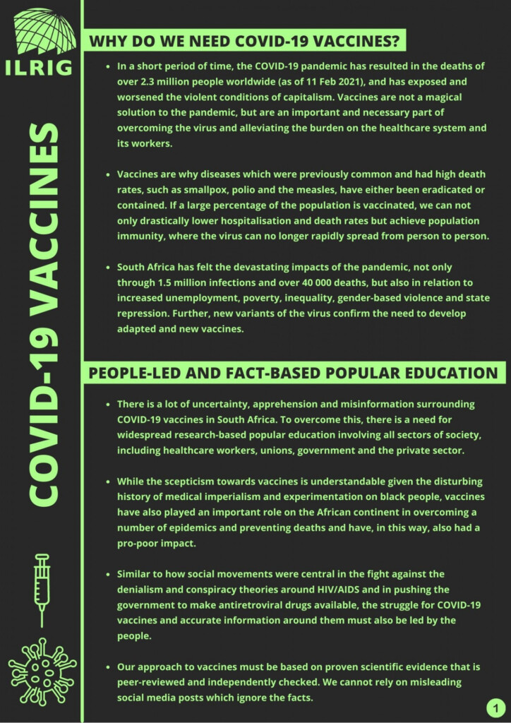 COVID 19 Vaccines Pamphlet ILRIG - Cdc Printable Pamphlet Vaccines