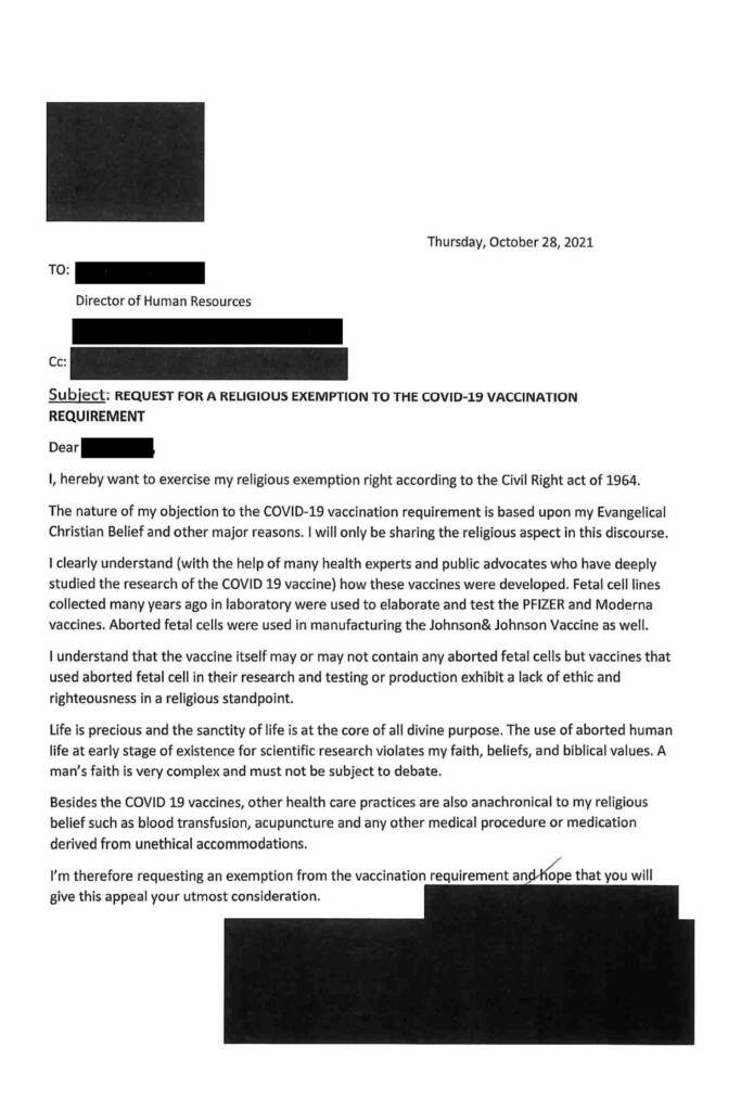 COVID Vaccine Religious Exemption Letters Show Battle Of Faith Vs  - Printable Vaccine Religious Letter Ny