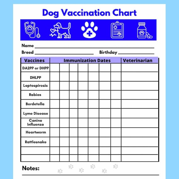 Dog Vaccine Printable Pet Printable Immunization Puppy Etsy - Printable Vaccination Card For Dogs