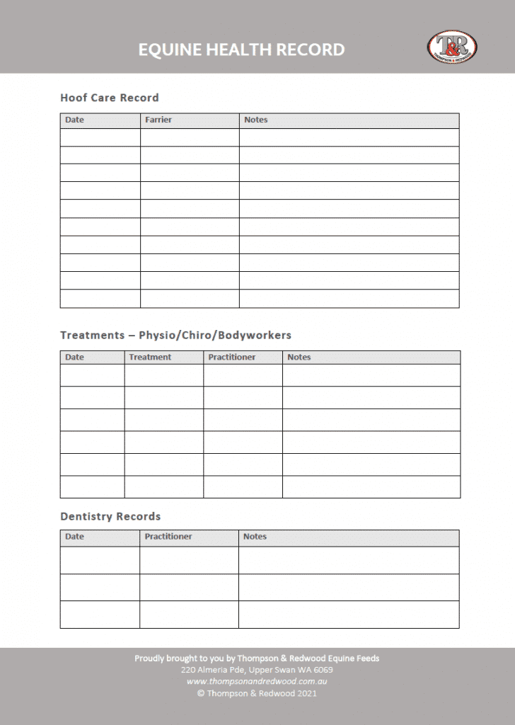 FREE PRINTABLE EQUINE HEALTH RECORD Thompson And Redwood - Equine Vaccination Record Printable