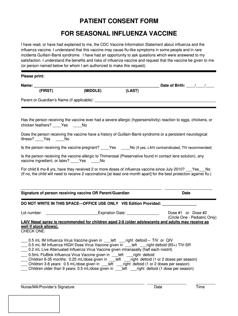 Free Printable Flu Vaccine Consent Form Fill Out Sign Online DocHub - Free Printable Medical Forms Flu Vaccine