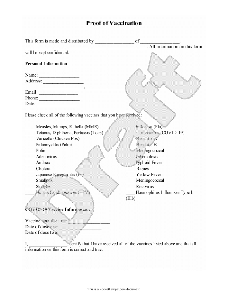 Free Proof Of Vaccination Form Free To Print Save Download - Proof Of Vaccination Required Sign Printable