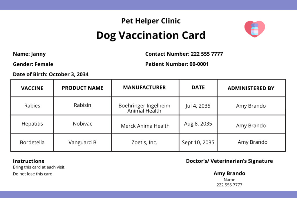 FREE Vaccine Card Templates Examples Edit Online Download  - Dog Vaccine Card Printable