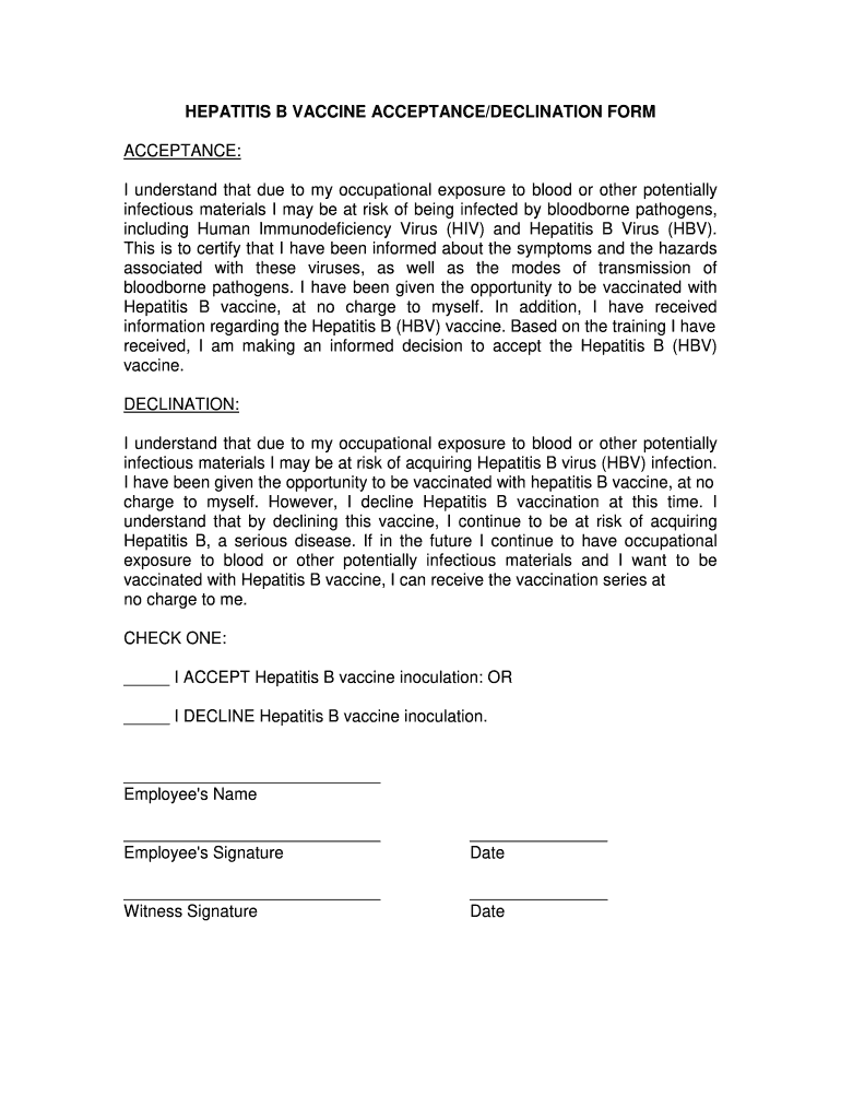 Hepatitis B Declination Form Fill Out Sign Online DocHub - Printable Hepatitis B Vaccine Declination Form