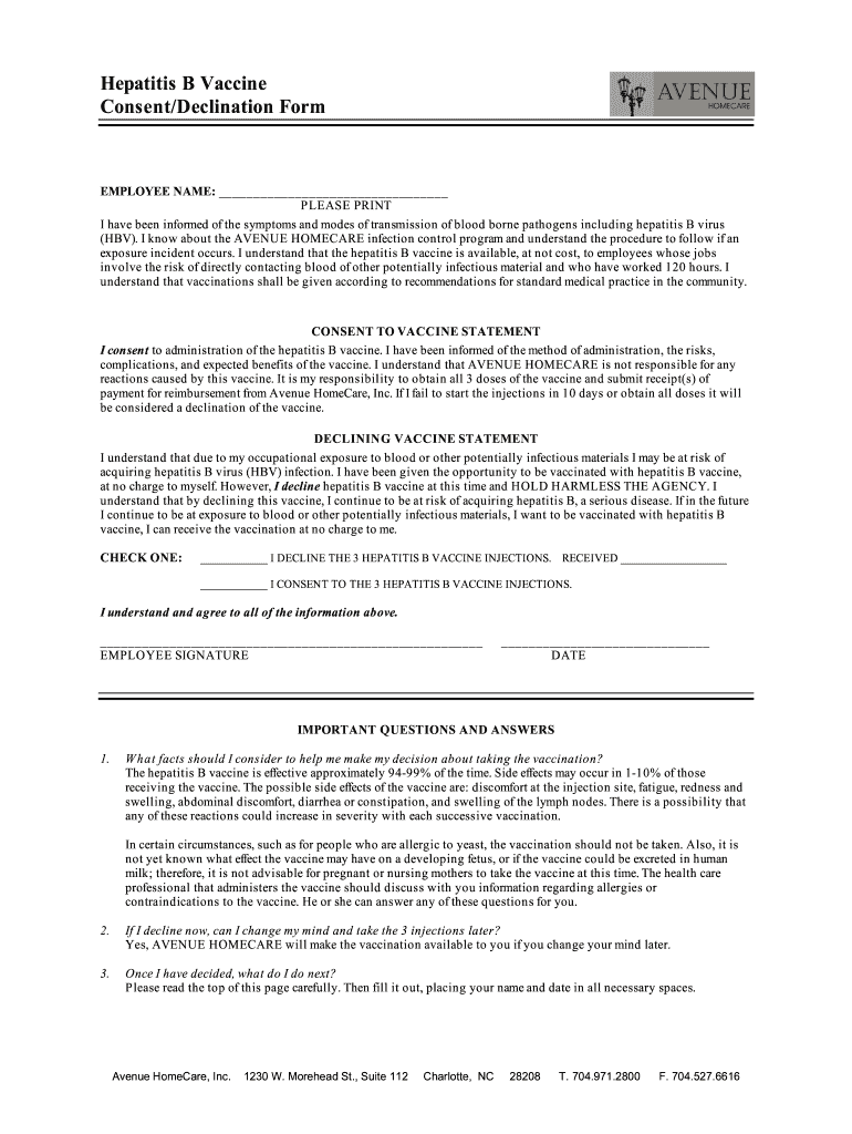 Hepatitis B Vaccine Consent Form PDF AirSlate SignNow - Osha Printable Hepatitis B Vaccine Declination Form