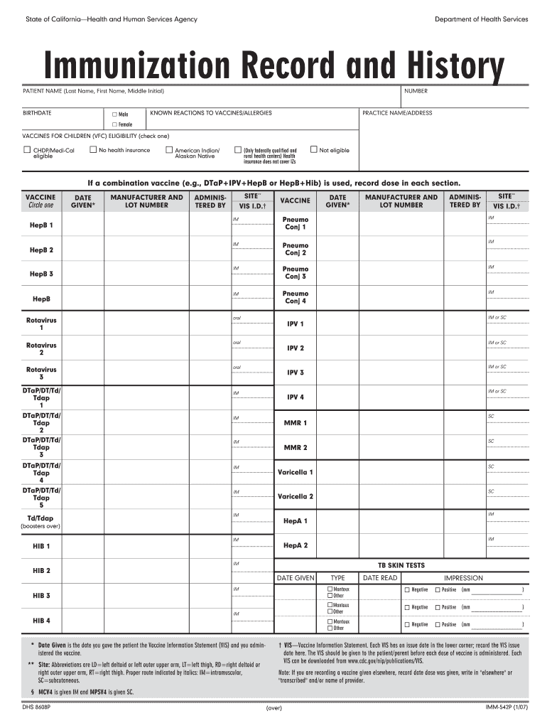 Immunization Record And History Fill Out And Sign Printable PDF  - Printable Vaccination Chart