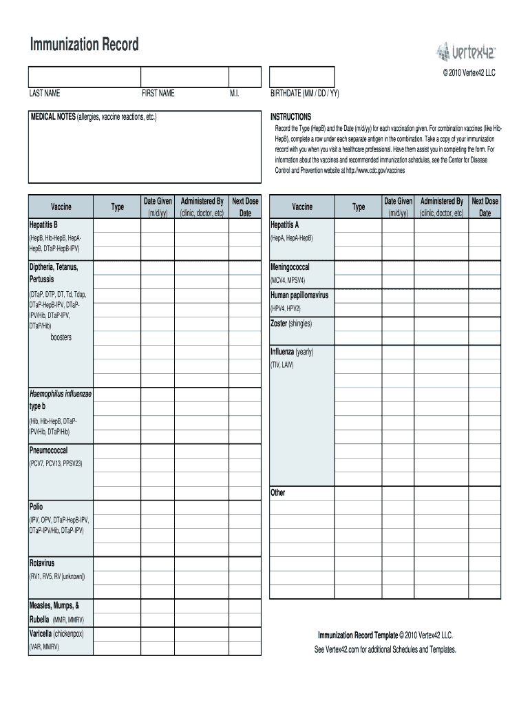 Immunization Record Form Pdf Fill Out Sign Online DocHub - Vaccine Card Printable Template