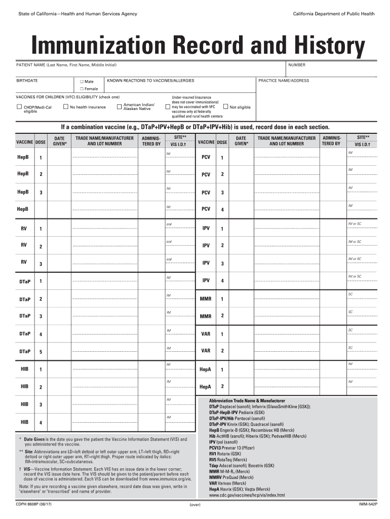 Immunization Record PDF 2017 2024 Form Fill Out And Sign Printable  - Printable Vaccination Record For Adults