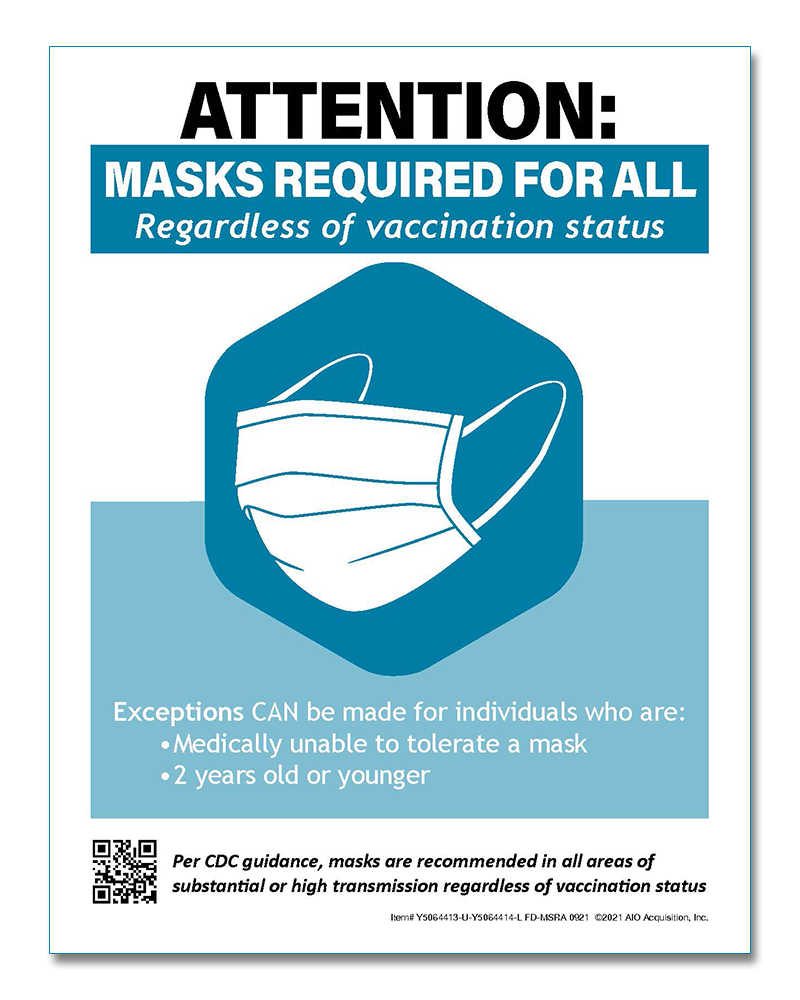 Masks Required For All Regardless Of Vaccination Status Laminated - Mask Required Regardless Of Vaccination Status Printable Sign