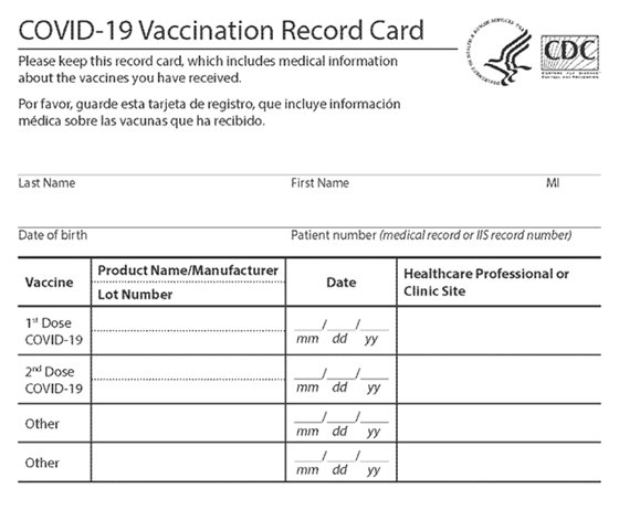 Orange County Health Department E Newsletter April 13 2021  - Printable Blank Vaccination Card