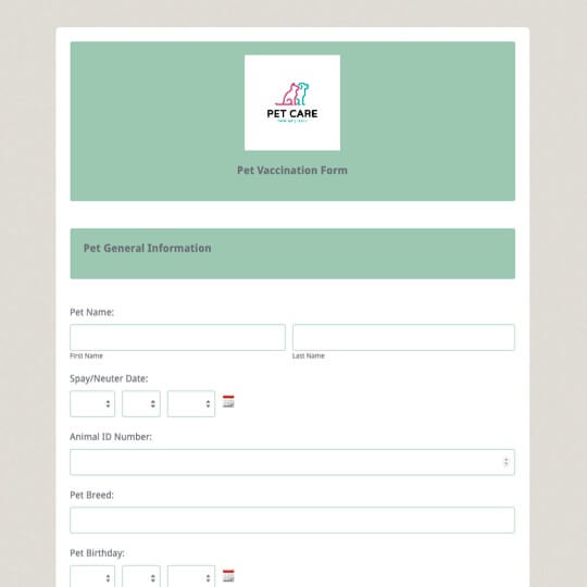 Pet Vaccination Form Template Formstack - Printable Dog Vaccination Codes