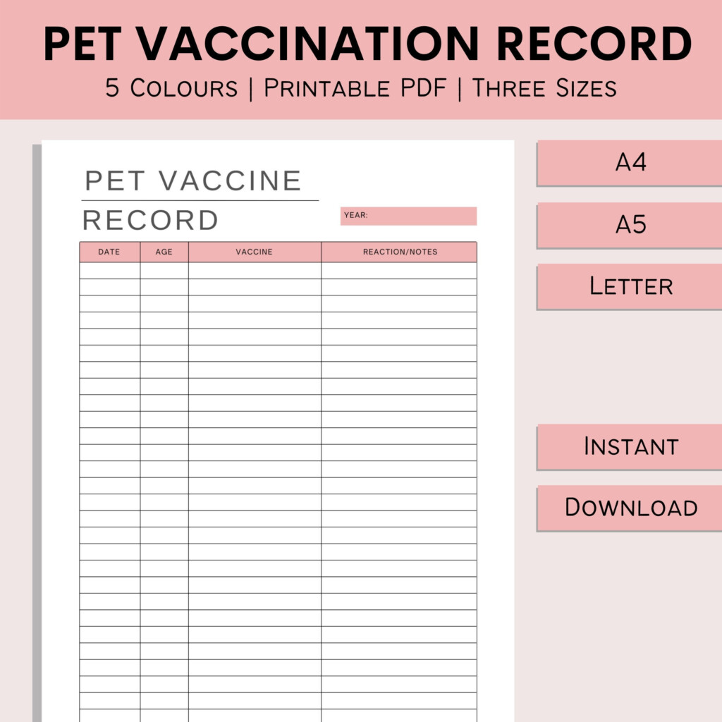 Pet Vaccination Record Printable Pet Immunizations Animal Health Log  - Pet Vaccine Record Printable