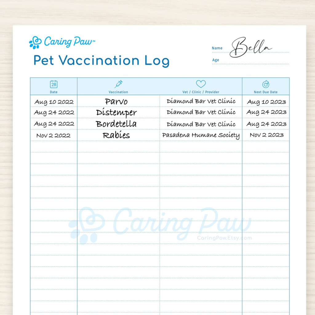 Printable Dog Vaccination Chart Pet Printable Immunization - Dog Vaccination Record Book Printable