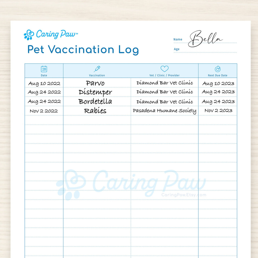 Printable Dog Vaccination Chart Pet Printable Immunization - Printable Dog Vaccination Record Spectra