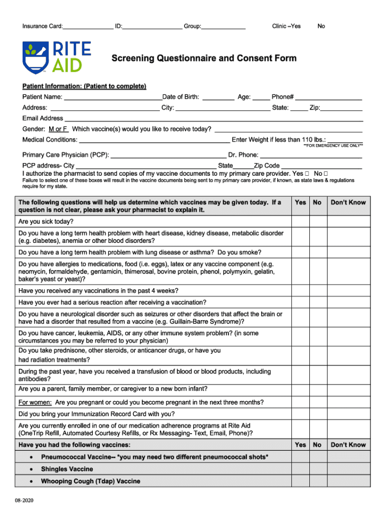 Rite Aid Vaccine 2020 2024 Form Fill Out And Sign Printable PDF  - Walgreens Vaccination Consent Form Printable