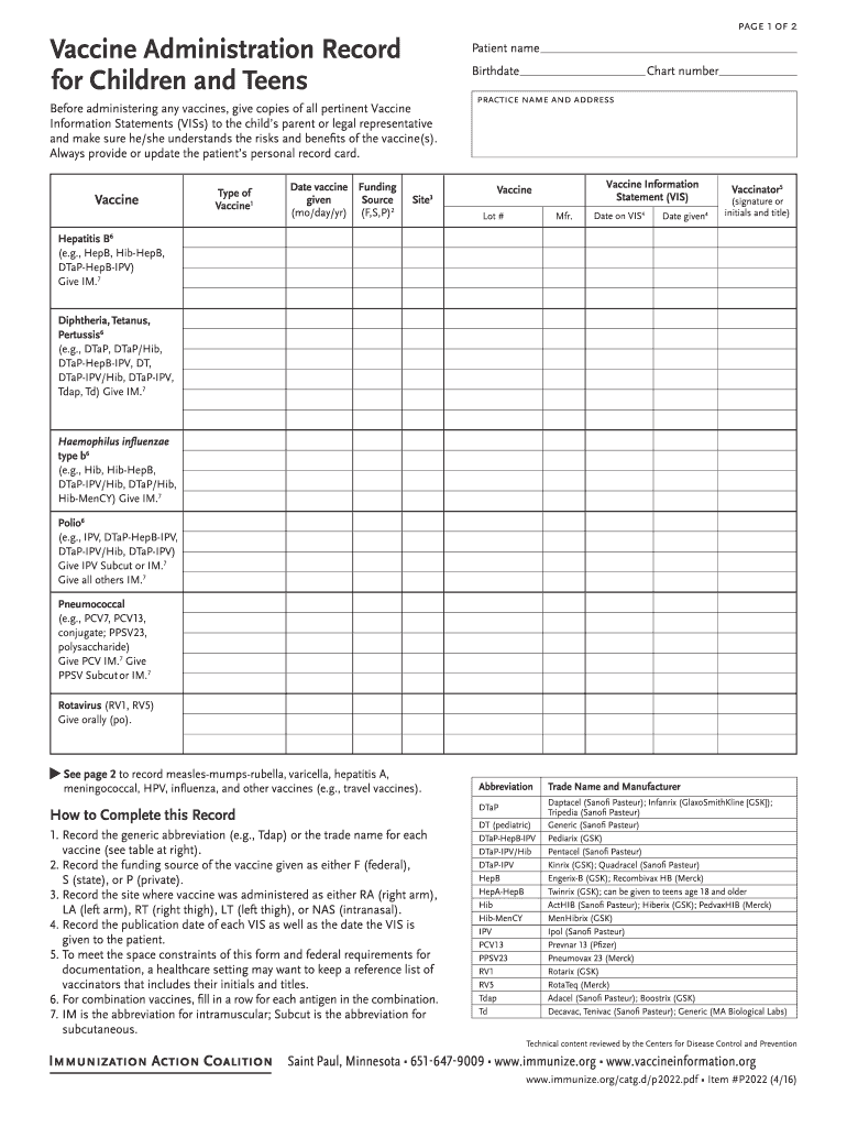 Vaccination Record 2016 2024 Form Fill Out And Sign Printable PDF  - Printable Vaccine Card