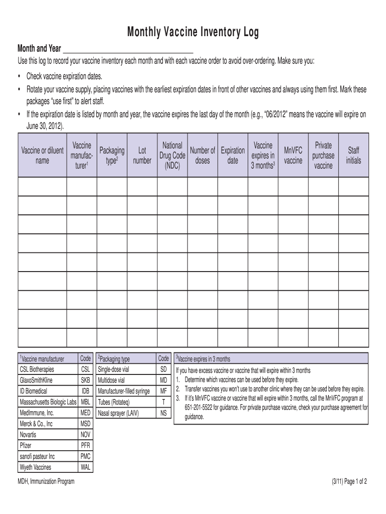 Vaccine Log Sheet PDF 2011 2024 Form Fill Out And Sign Printable PDF  - Printable Vaccine Inventory Log Sheet